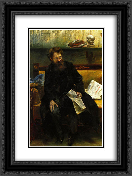 Portrait of the Poet Peter Hille 18x24 Black Ornate Wood Framed Art Print Poster with Double Matting by Corinth, Lovis