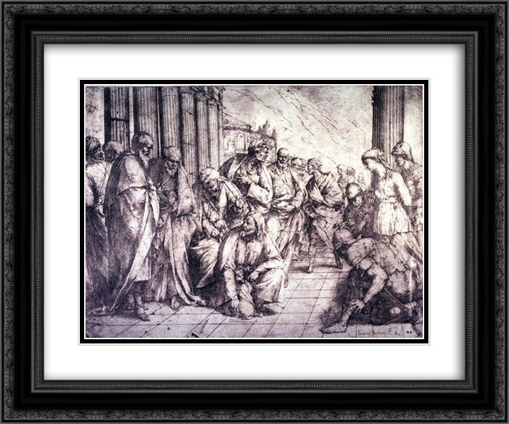 Christ and the Adulteress 24x20 Black Ornate Wood Framed Art Print Poster with Double Matting by Giordano, Luca
