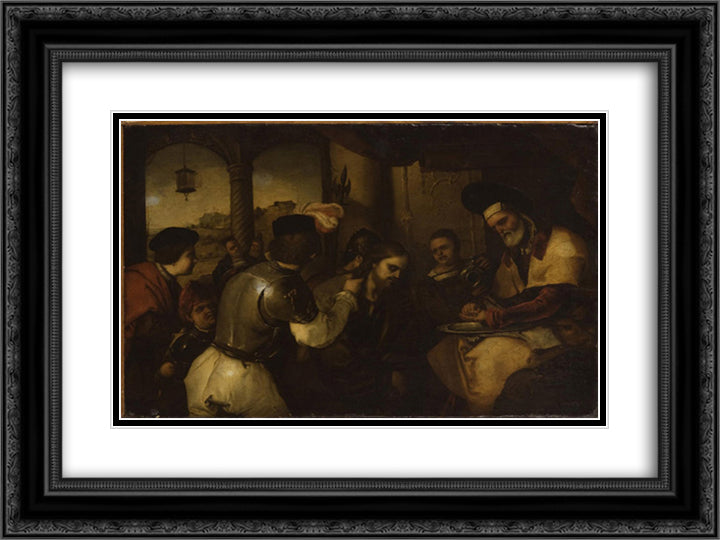 Christ before Pilate 24x18 Black Ornate Wood Framed Art Print Poster with Double Matting by Giordano, Luca