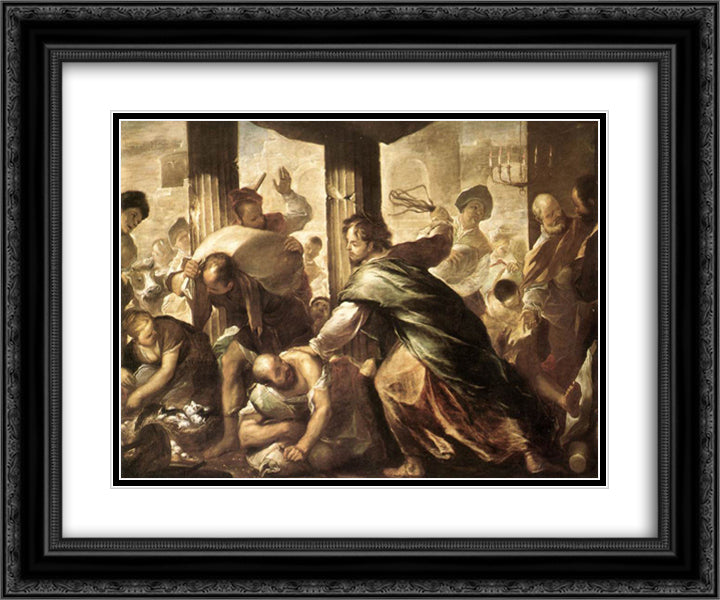 Christ Cleansing the Temple 24x20 Black Ornate Wood Framed Art Print Poster with Double Matting by Giordano, Luca