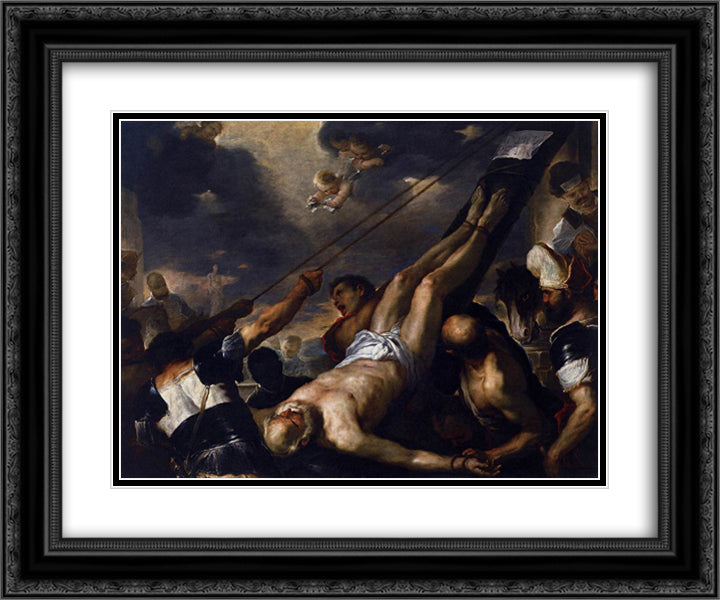 Crucifixion of Saint Peter 24x20 Black Ornate Wood Framed Art Print Poster with Double Matting by Giordano, Luca