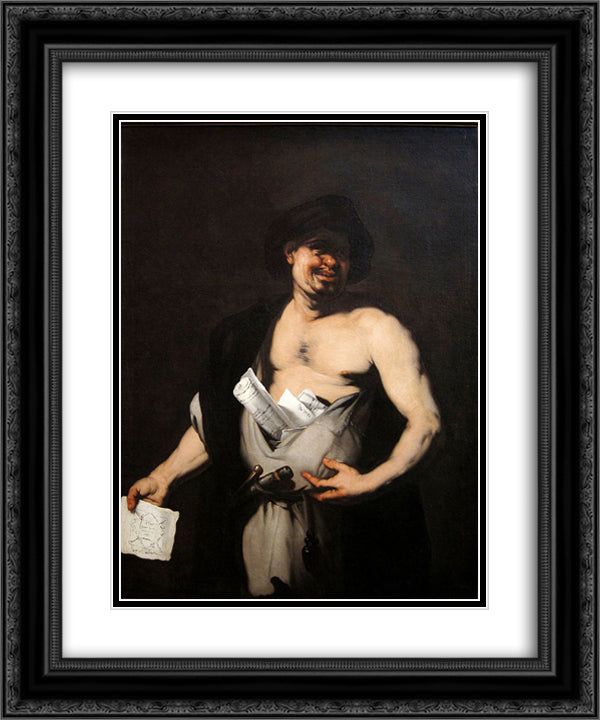 Democritus 20x24 Black Ornate Wood Framed Art Print Poster with Double Matting by Giordano, Luca
