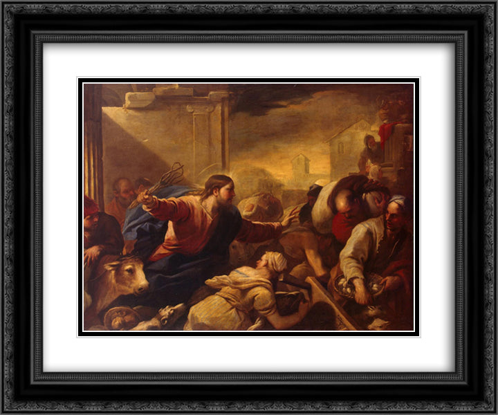 Expulsion of the Moneychangers from the Temple 24x20 Black Ornate Wood Framed Art Print Poster with Double Matting by Giordano, Luca