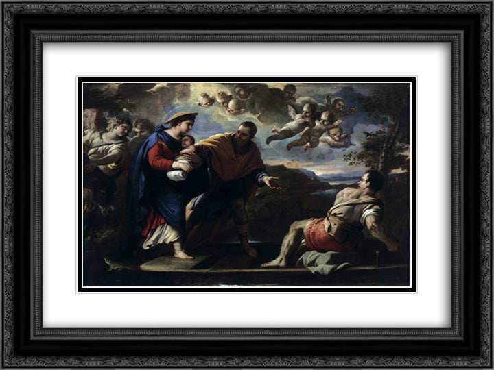 Flight into Egypt 24x18 Black Ornate Wood Framed Art Print Poster with Double Matting by Giordano, Luca