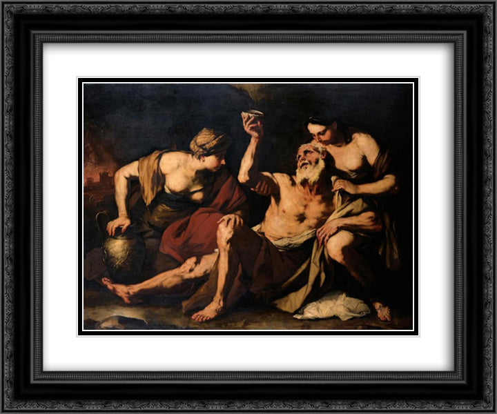 Lot and His Daughters 24x20 Black Ornate Wood Framed Art Print Poster with Double Matting by Giordano, Luca