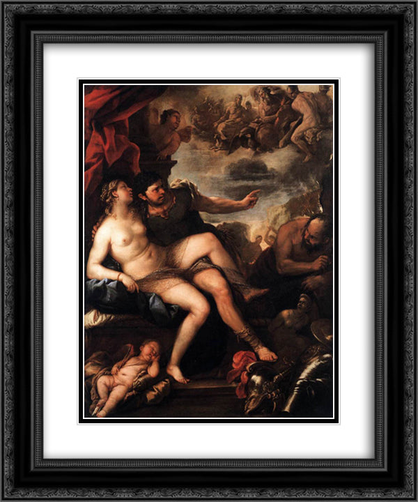 Mars and Venus Caught by Vulcan 20x24 Black Ornate Wood Framed Art Print Poster with Double Matting by Giordano, Luca