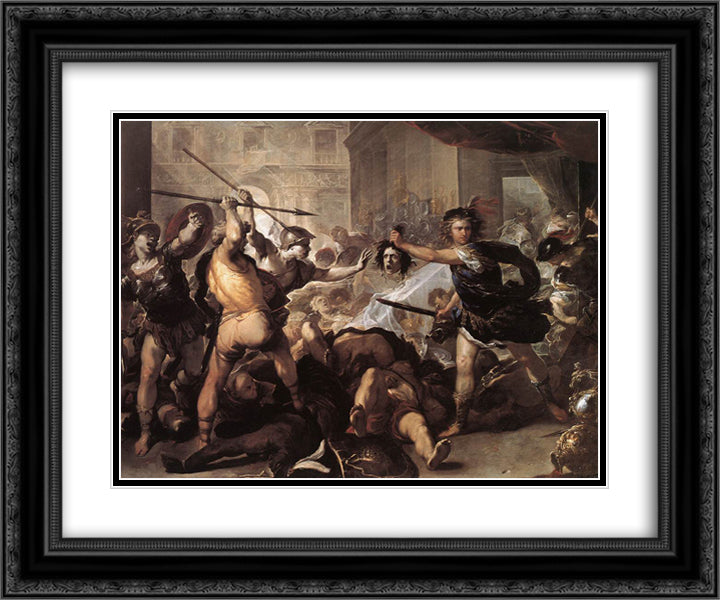 Perseus Fighting Phineas and His Companions 24x20 Black Ornate Wood Framed Art Print Poster with Double Matting by Giordano, Luca