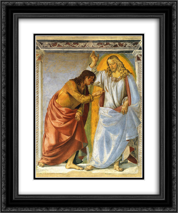 Christ and the Doubting Thomas 20x24 Black Ornate Wood Framed Art Print Poster with Double Matting by Signorelli, Luca