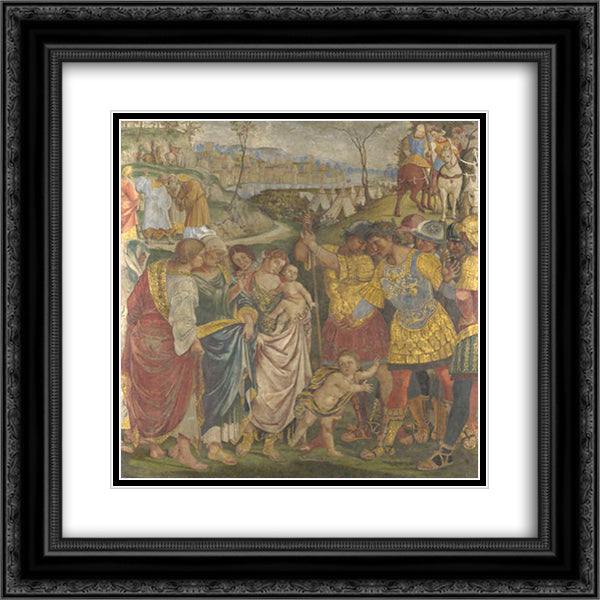 Coriolanus persuaded by his Family to spare Rome 20x20 Black Ornate Wood Framed Art Print Poster with Double Matting by Signorelli, Luca