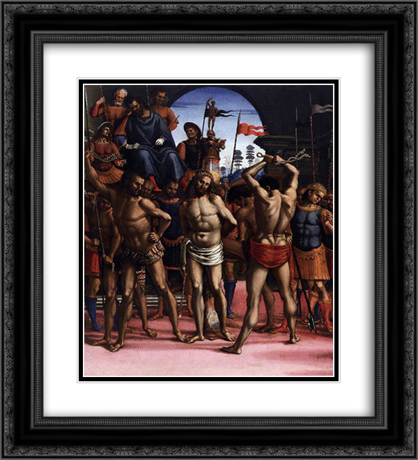 Flagellation 20x22 Black Ornate Wood Framed Art Print Poster with Double Matting by Signorelli, Luca