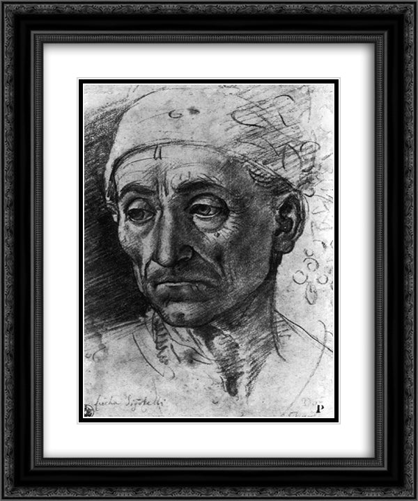 Head of a Poet Wearing a Cap 20x24 Black Ornate Wood Framed Art Print Poster with Double Matting by Signorelli, Luca