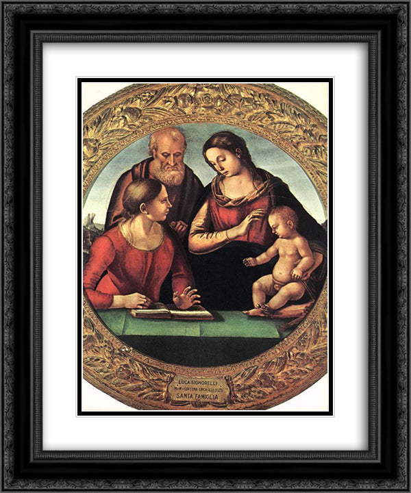 Holy Family with St. Catherine 20x24 Black Ornate Wood Framed Art Print Poster with Double Matting by Signorelli, Luca