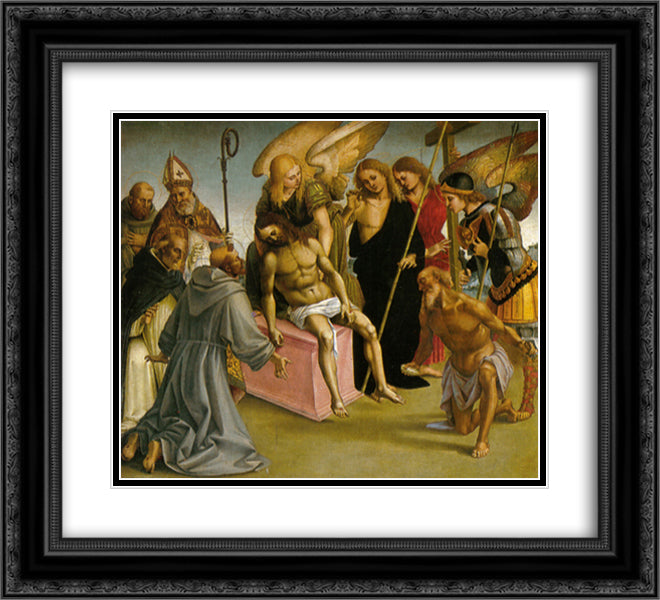 Lamentation over the Dead Christ with Angels and Saints 22x20 Black Ornate Wood Framed Art Print Poster with Double Matting by Signorelli, Luca
