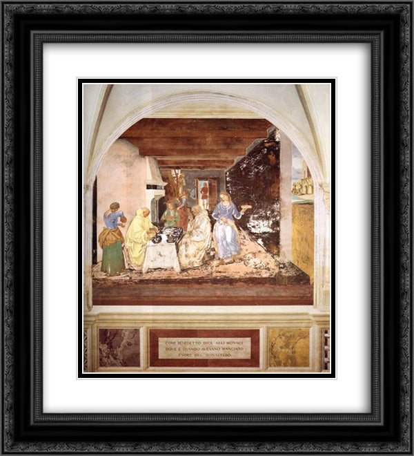 Life of St. Benedict. Benedict Tells Two Monks What They Have Eaten 20x22 Black Ornate Wood Framed Art Print Poster with Double Matting by Signorelli, Luca