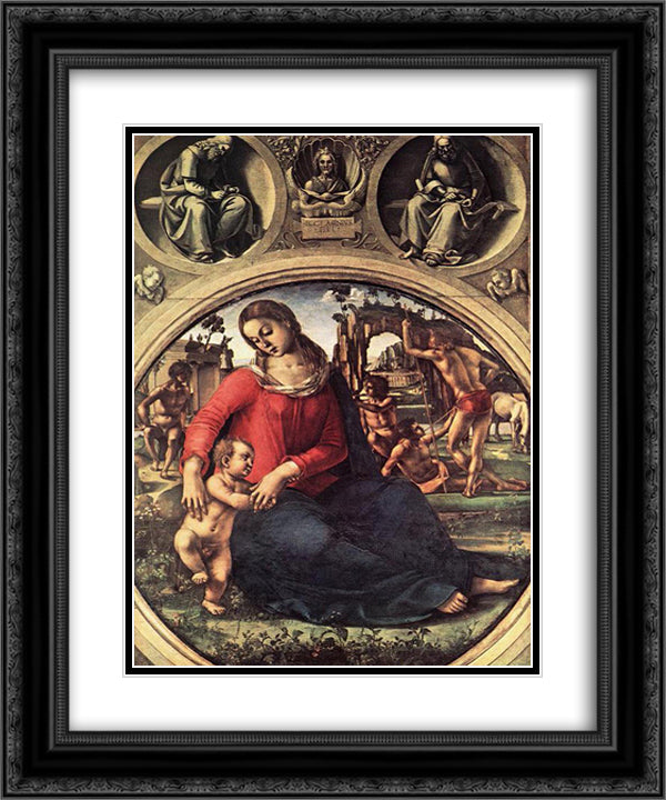 Madonna and Child with Prophets 20x24 Black Ornate Wood Framed Art Print Poster with Double Matting by Signorelli, Luca