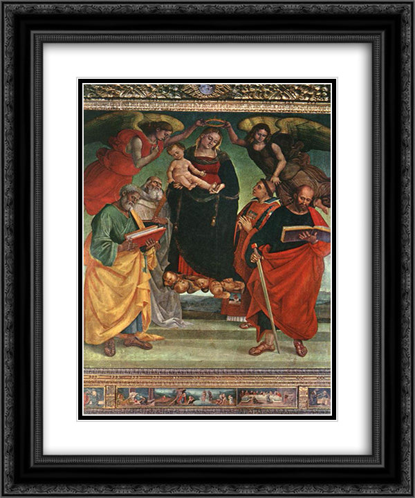 Madonna and Child with Saints 20x24 Black Ornate Wood Framed Art Print Poster with Double Matting by Signorelli, Luca
