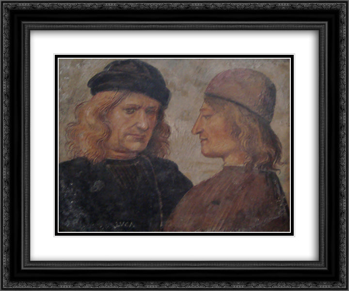 Self-portrait of Luca Signorelli (left) 24x20 Black Ornate Wood Framed Art Print Poster with Double Matting by Signorelli, Luca