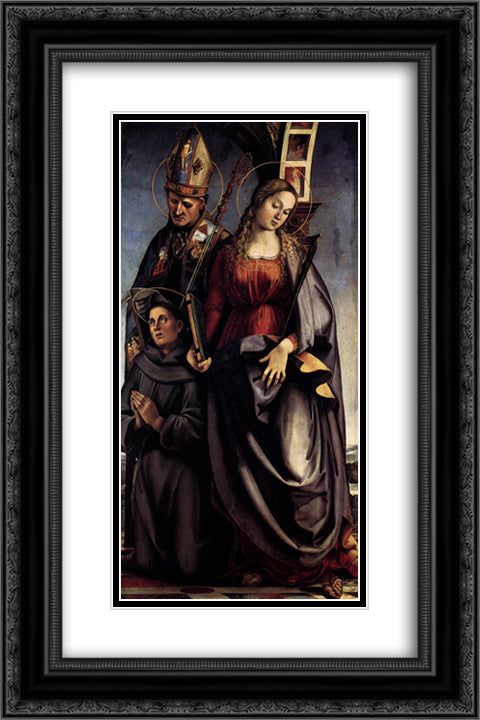 St. Augustine Altarpiece (right wing) 16x24 Black Ornate Wood Framed Art Print Poster with Double Matting by Signorelli, Luca