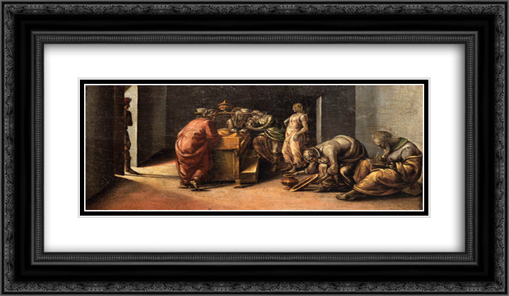 The Birth of St. John the Baptist 24x14 Black Ornate Wood Framed Art Print Poster with Double Matting by Signorelli, Luca