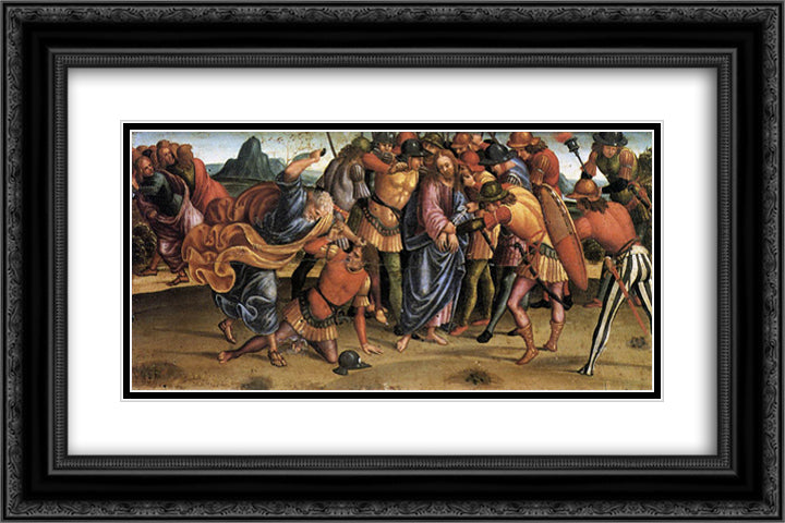 The Capture of Christ 24x16 Black Ornate Wood Framed Art Print Poster with Double Matting by Signorelli, Luca