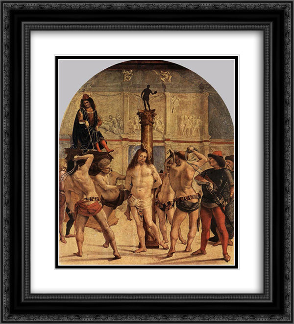The Flagellation 20x22 Black Ornate Wood Framed Art Print Poster with Double Matting by Signorelli, Luca