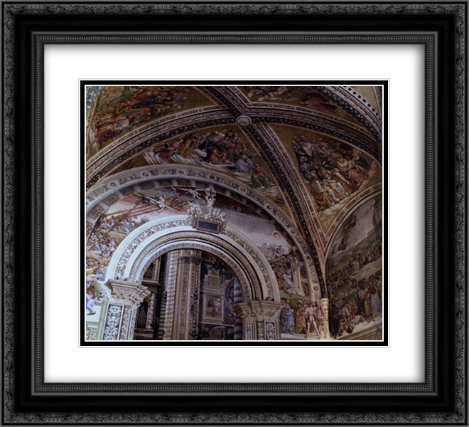 View of the Frescoes in the Chapel of San Brizio 22x20 Black Ornate Wood Framed Art Print Poster with Double Matting by Signorelli, Luca