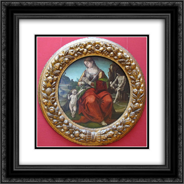 Virgin with Child 20x20 Black Ornate Wood Framed Art Print Poster with Double Matting by Signorelli, Luca