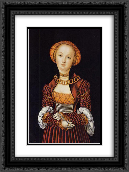 Magdalene von Sachsen 18x24 Black Ornate Wood Framed Art Print Poster with Double Matting by Cranach the Elder, Lucas