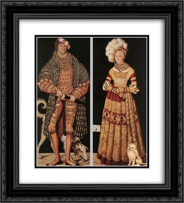 Portraits of Henry the Pious, Duke of Saxony and his wife Katharina von Mecklenburg 20x22 Black Ornate Wood Framed Art Print Poster with Double Matting by Cranach the Elder, Lucas