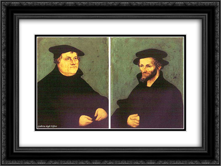 Portraits of Martin Luther and Philipp Melanchthon 24x18 Black Ornate Wood Framed Art Print Poster with Double Matting by Cranach the Elder, Lucas