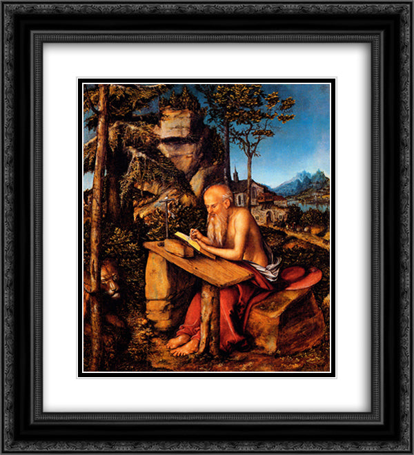 Saint Jerome 20x22 Black Ornate Wood Framed Art Print Poster with Double Matting by Cranach the Elder, Lucas