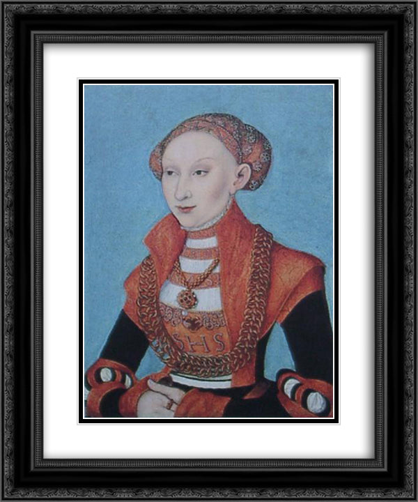 Sibylle von Kleve 20x24 Black Ornate Wood Framed Art Print Poster with Double Matting by Cranach the Elder, Lucas