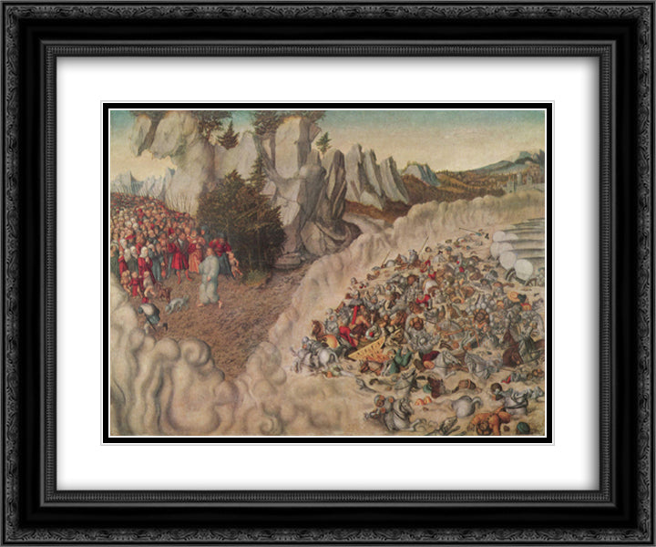 Sinking Of The Pharaoh In The Red Sea 24x20 Black Ornate Wood Framed Art Print Poster with Double Matting by Cranach the Elder, Lucas