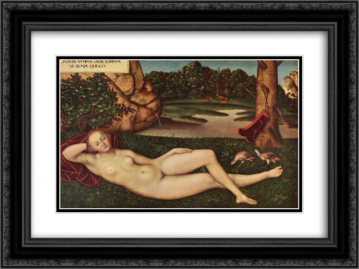 Sleeping Nymph of the Spring 24x18 Black Ornate Wood Framed Art Print Poster with Double Matting by Cranach the Elder, Lucas