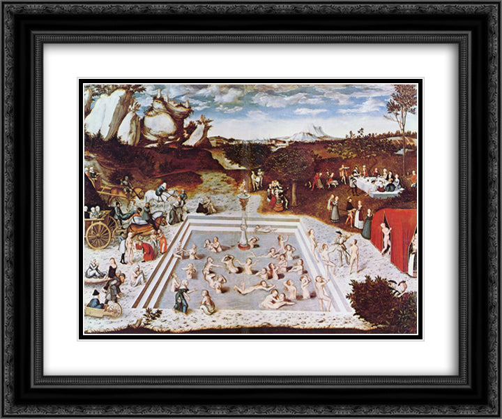 The Fountain Of Youth 24x20 Black Ornate Wood Framed Art Print Poster with Double Matting by Cranach the Elder, Lucas