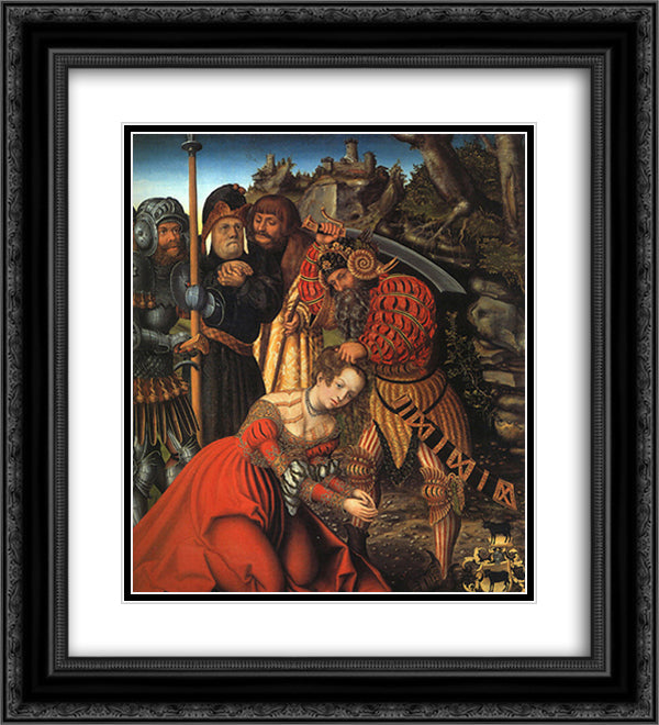 The Martyrdom of St. Barbara 20x22 Black Ornate Wood Framed Art Print Poster with Double Matting by Cranach the Elder, Lucas