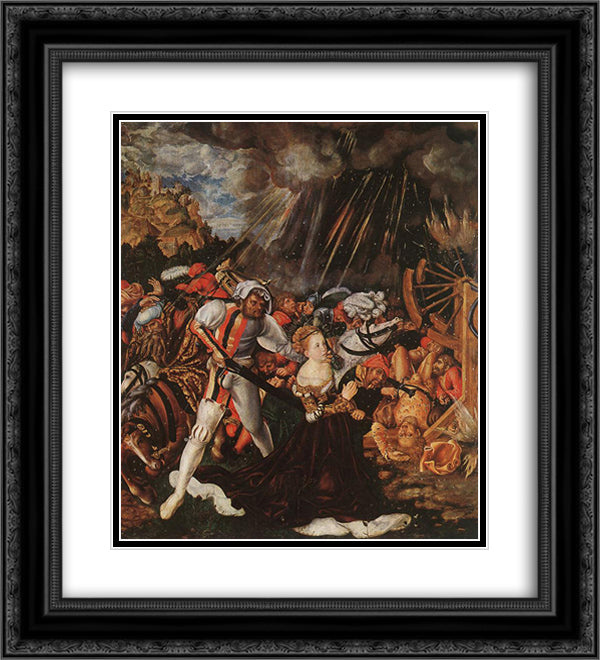 The Martyrdom of St. Catherine 20x22 Black Ornate Wood Framed Art Print Poster with Double Matting by Cranach the Elder, Lucas