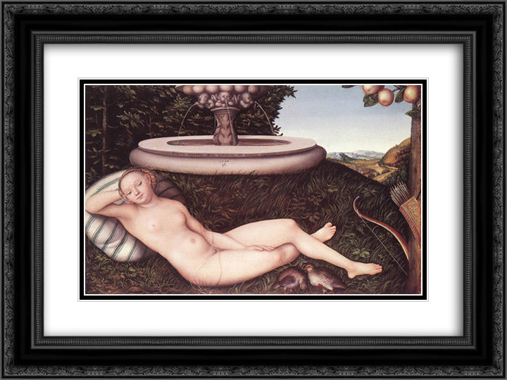 The Nymph of the Fountain 24x18 Black Ornate Wood Framed Art Print Poster with Double Matting by Cranach the Elder, Lucas
