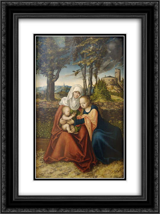 Virgin and Child with St. Anne 18x24 Black Ornate Wood Framed Art Print Poster with Double Matting by Cranach the Elder, Lucas
