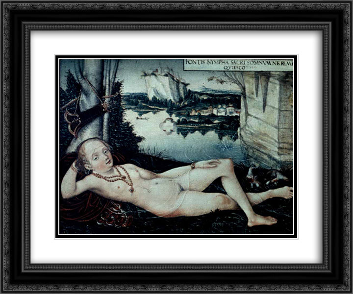 Water Nymph Resting 24x20 Black Ornate Wood Framed Art Print Poster with Double Matting by Cranach the Elder, Lucas