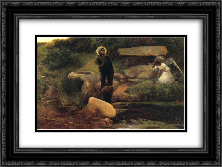 Angel greeting 24x18 Black Ornate Wood Framed Art Print Poster with Double Matting by Merson, Luc Olivier