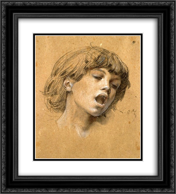Head of a boy singing 20x22 Black Ornate Wood Framed Art Print Poster with Double Matting by Merson, Luc Olivier