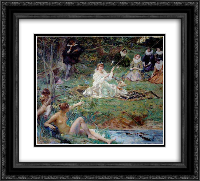 Marie Felice des Ursins (1601-66) Duchess of Montmorency and the poet, Theophile de Viau (1590-1626) at Sylvie 22x20 Black Ornate Wood Framed Art Print Poster with Double Matting by Merson, Luc Olivier