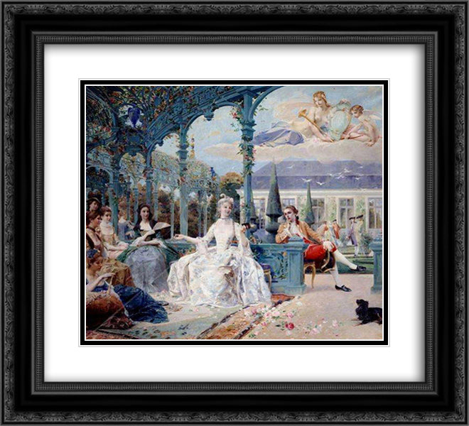 Miss Clermont and Count Melun at pavilion near Sylvie 22x20 Black Ornate Wood Framed Art Print Poster with Double Matting by Merson, Luc Olivier