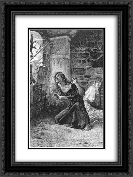 Sister Gudule and Esmeralda 18x24 Black Ornate Wood Framed Art Print Poster with Double Matting by Merson, Luc Olivier