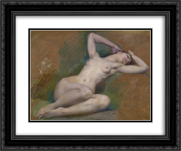 Study for the figure of Spring at l'Opera-Comique, Paris 24x20 Black Ornate Wood Framed Art Print Poster with Double Matting by Merson, Luc Olivier