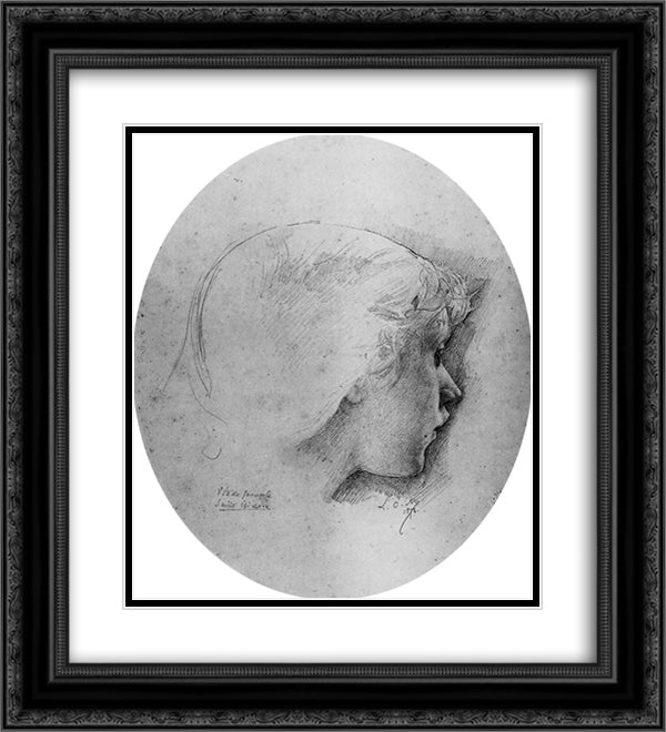 Study for the Head of an Angel in Saint Isidore 20x22 Black Ornate Wood Framed Art Print Poster with Double Matting by Merson, Luc Olivier
