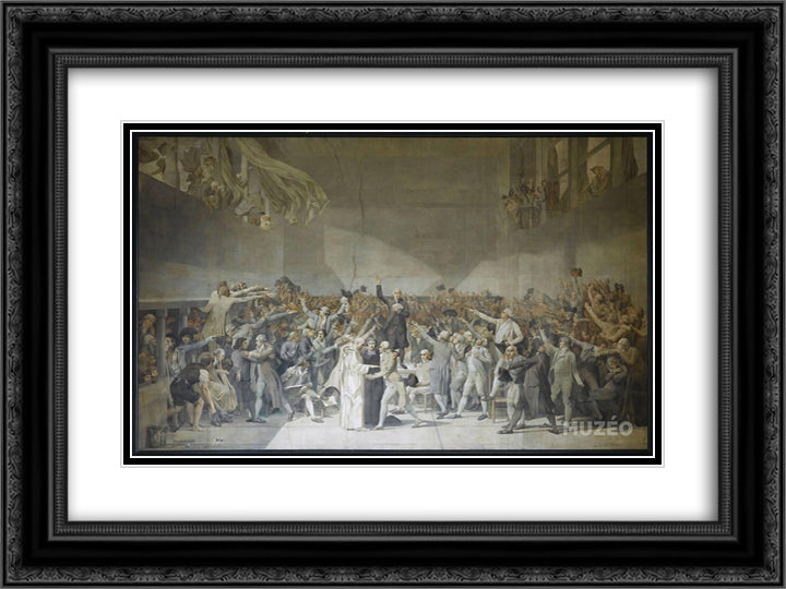 Tennis Court Oath, 20 juin 1789 24x18 Black Ornate Wood Framed Art Print Poster with Double Matting by Merson, Luc Olivier