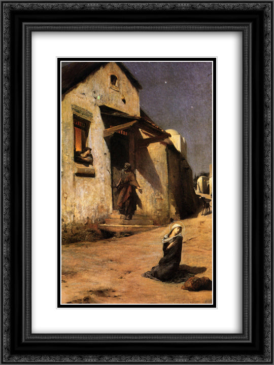 The arrival at Bethlehem 18x24 Black Ornate Wood Framed Art Print Poster with Double Matting by Merson, Luc Olivier