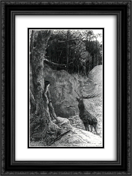 The big deer 18x24 Black Ornate Wood Framed Art Print Poster with Double Matting by Merson, Luc Olivier